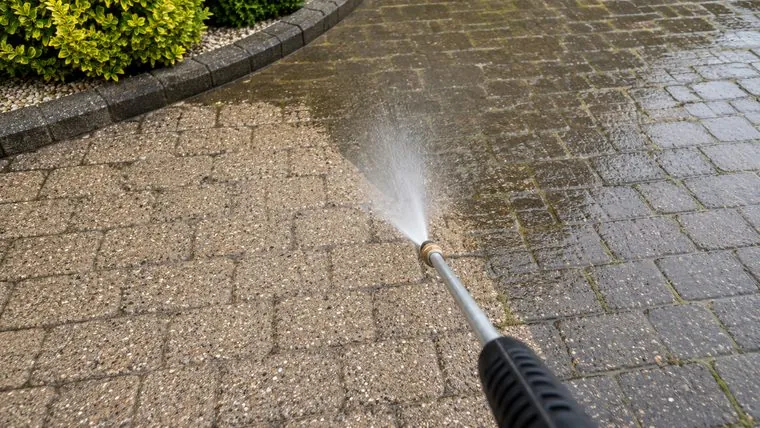 Block paving being power washed, Co. Meath